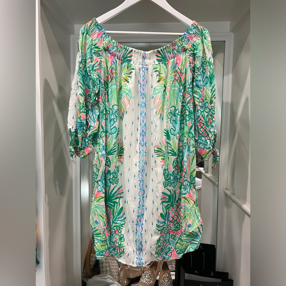 Lilly Pulitzer Maryellen Off the Shoulder Dress, size M. Coconut Row print.